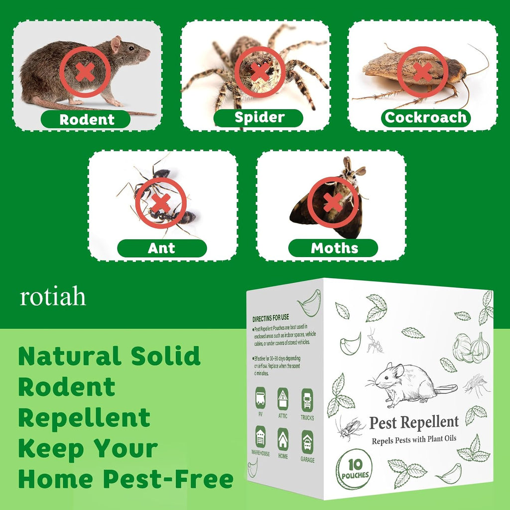 Pest Rodent Repellent Pouches, Peppermint Oil for Mouse, Roach, Ant, Spider, Squirrel, Mice, Rats, Pest Control