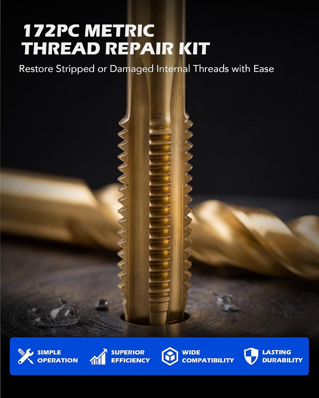 OMT 172pc Thread Repair Kit Metric Restorer with Drill Bits Taps Inserts