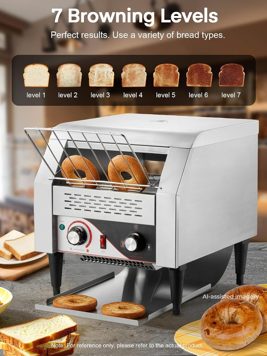 Commercial Conveyor Toaster, 350 Slices/Hour Electric Stainless Heavy Duty Restaurant Toaster, with Dual Heating