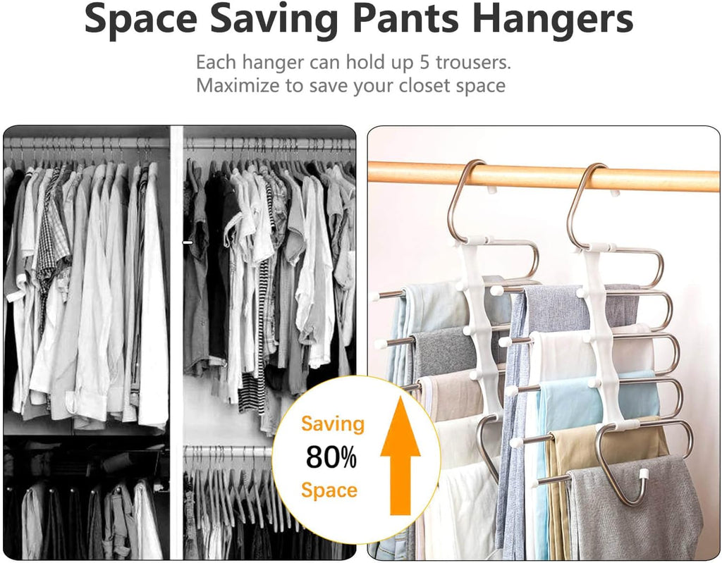 Pants Hangers 2 Pack Space Saving Metal Closet Organizer,Clothes Pants Hangers,Anti-Slip Design,Closet Organizers and