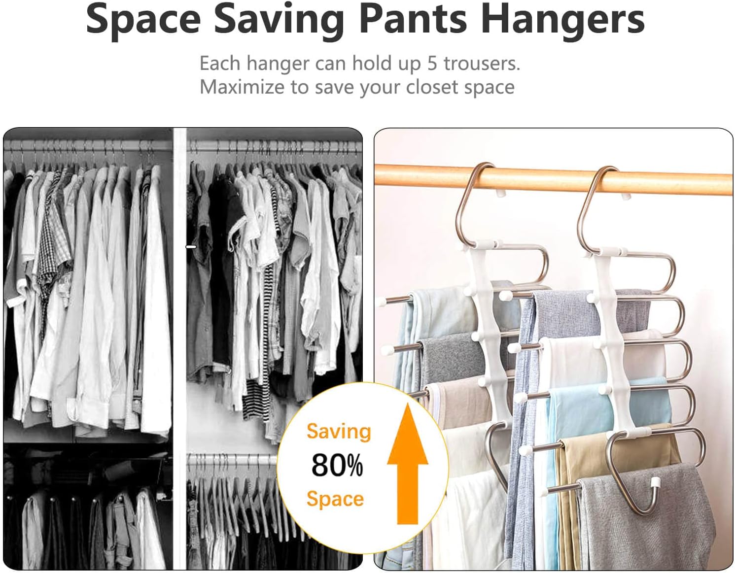 Pants Hangers 2 Pack Space Saving Metal Closet Organizer,Clothes Pants Hangers,Anti-Slip Design,Closet Organizers and