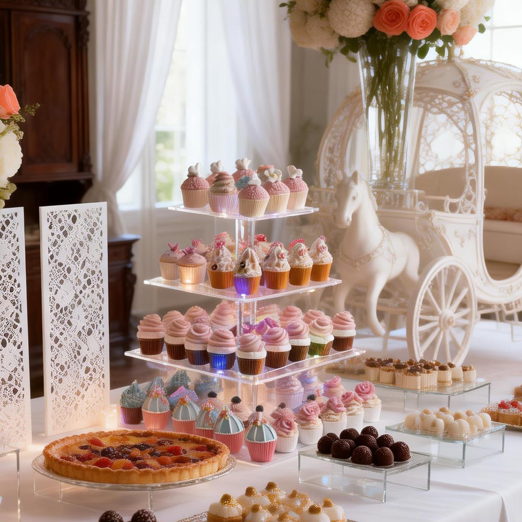 4 Tier Acrylic Cupcake Tower Stand, Clear Square Dessert Treat Display, Cake and Cupcake Stand Set, Candy Bar Party