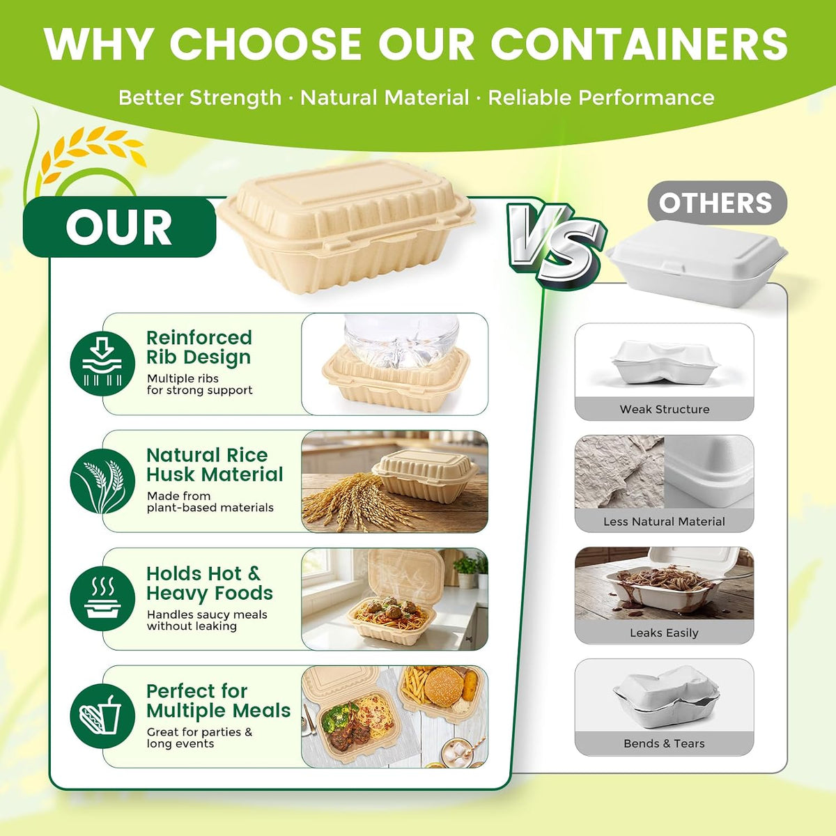 Clamshell Take Out Food Containers,50 Pack-16oz Disposable Meal Prep Containers Durable To Go Containers for Pasta