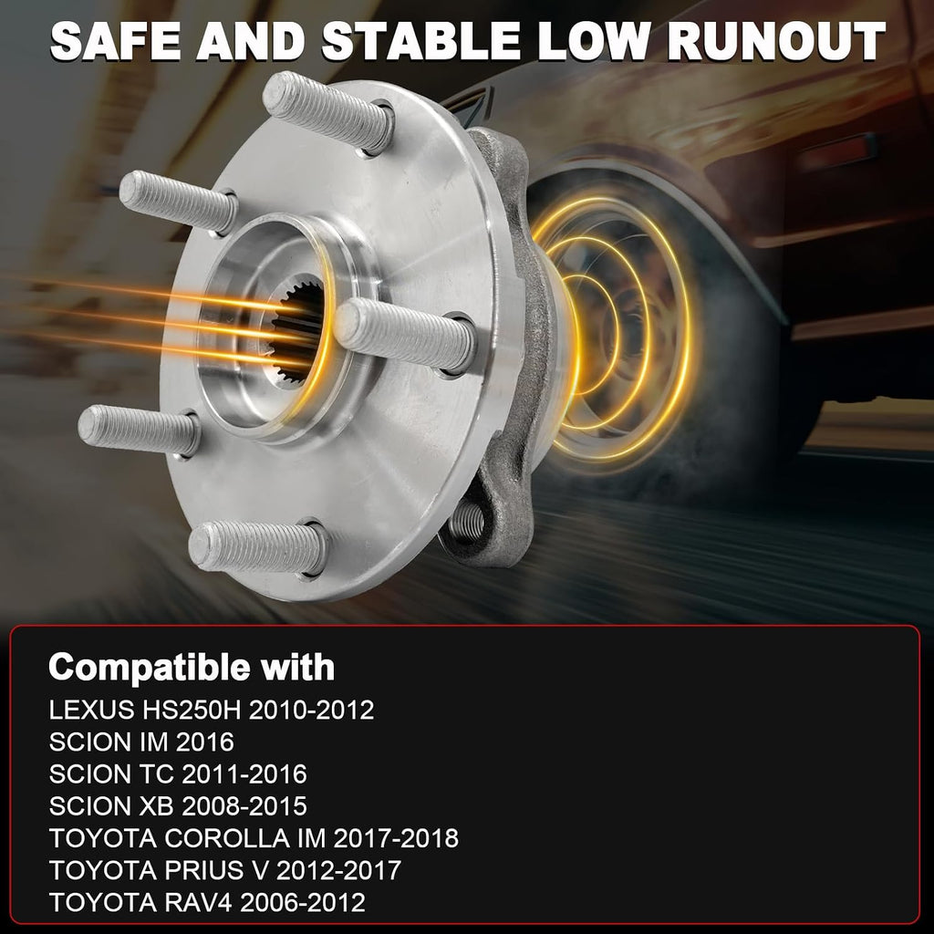 Pair 513257 Front Wheel Bearing Hub Assembly Compatible with Toyota RAV4 2006-2012 Prius V 12-17 Corolla IM 2017 2018, for Lexus HS250H 2010-2012, for Scion TC XB 2008-2015, 5 Lugs w/Encoder ABS