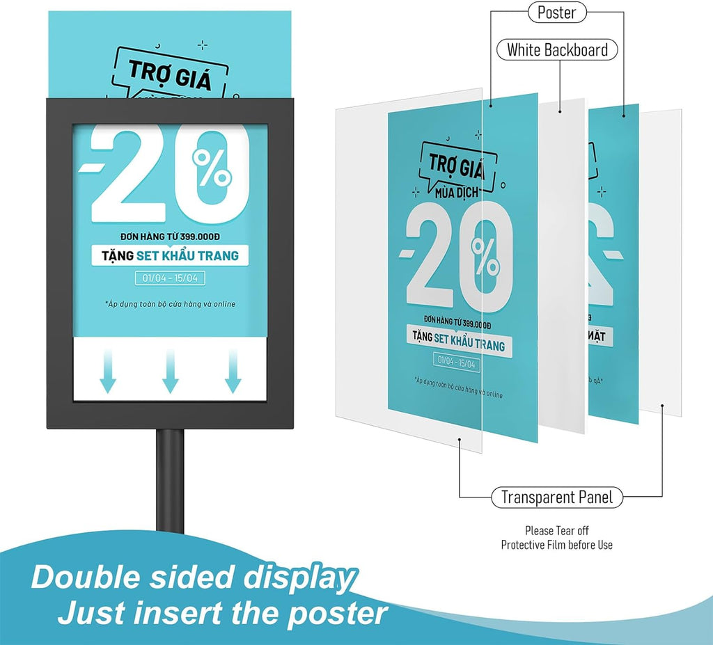 Adjustable Outdoor Sign Holder Stand for Display - Floor Sign Stand with Base for Business Retail Events 8.5x11 inches