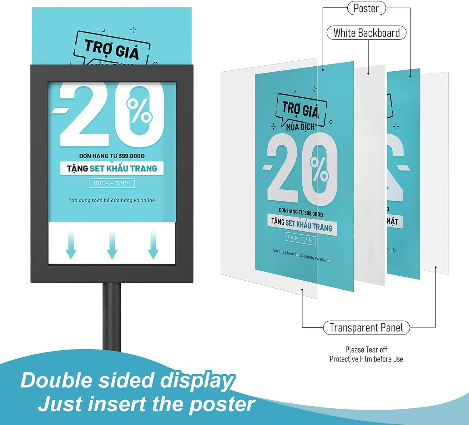 Adjustable Outdoor Sign Holder Stand for Display - Floor Sign Stand with Base for Business Retail Events 8.5x11 inches