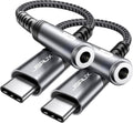 2-Pack USB C to 3.5mm AUX Audio Adapter for iPhone 17, Galaxy S25 | 2-Pack Smart DAC gives clear 16Bit/48kHz audio;