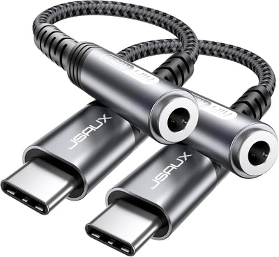 2-Pack USB C to 3.5mm AUX Audio Adapter for iPhone 17, Galaxy S25 | 2-Pack Smart DAC gives clear 16Bit/48kHz audio;
