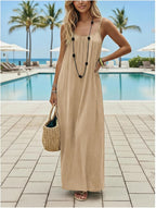 Women's Open Back Spaghetti Strap Backless Maxi Dress Flowy Sundress