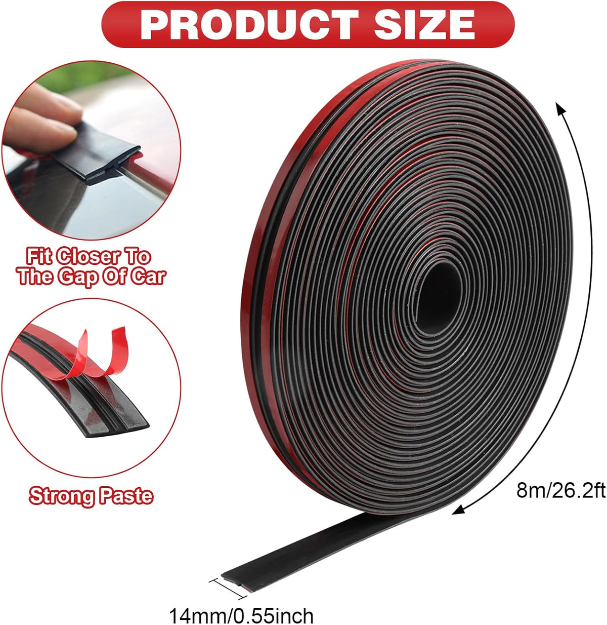 DGSL T-Shape Windshield Weather Stripping, 14mm x 26.2 FT Rubber Seal