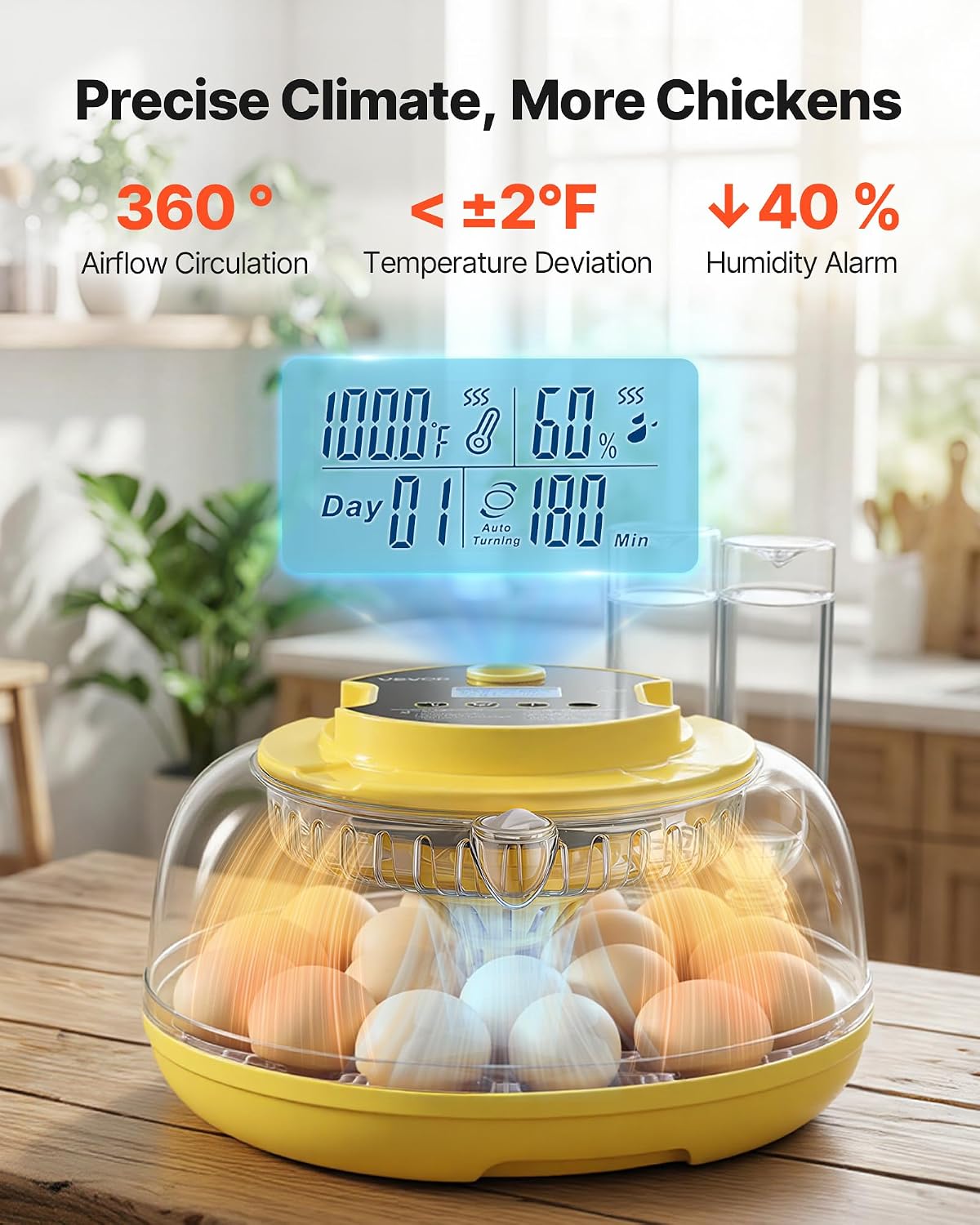 18 Egg Incubator, Automatic Egg Turner with LED Candler, Temperature & Humidity Control, 360° View Clear Window, Auto