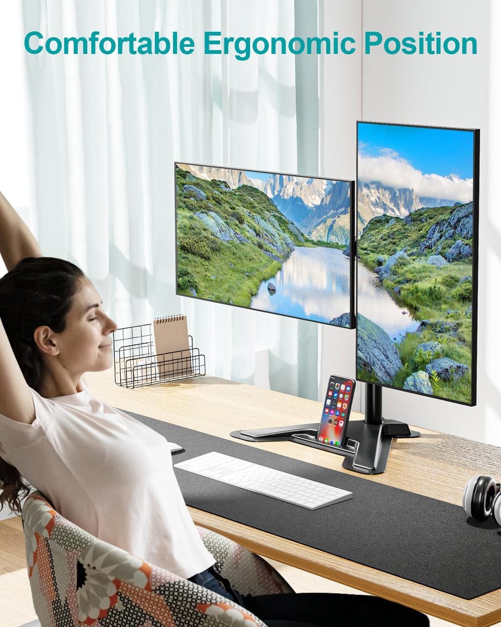 Dual Monitor Stand, Free-Standing Full Motion Monitor Desk Mount Fits 2 Screens up to 27 inches,17.6lbs with Height