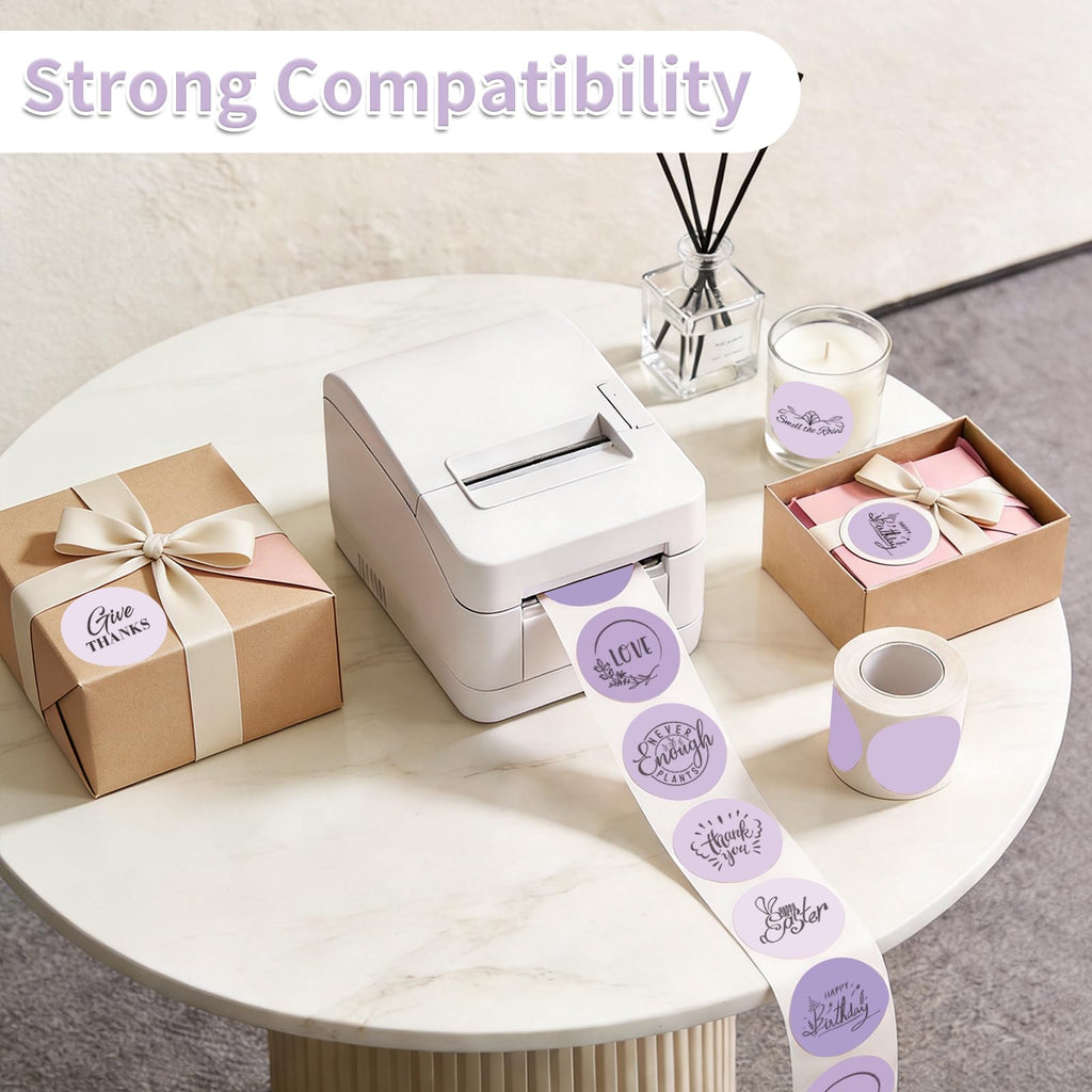 500 Labels/Roll 2" Purple Round Thermal Labels, Waterproof Circle Blank Thermal Sticker Compatible with Direct