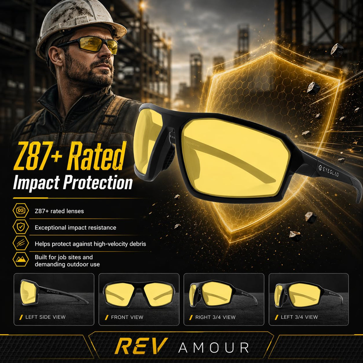 REV Amour Z87+ Safety Glasses UV400 (Blush Drift)