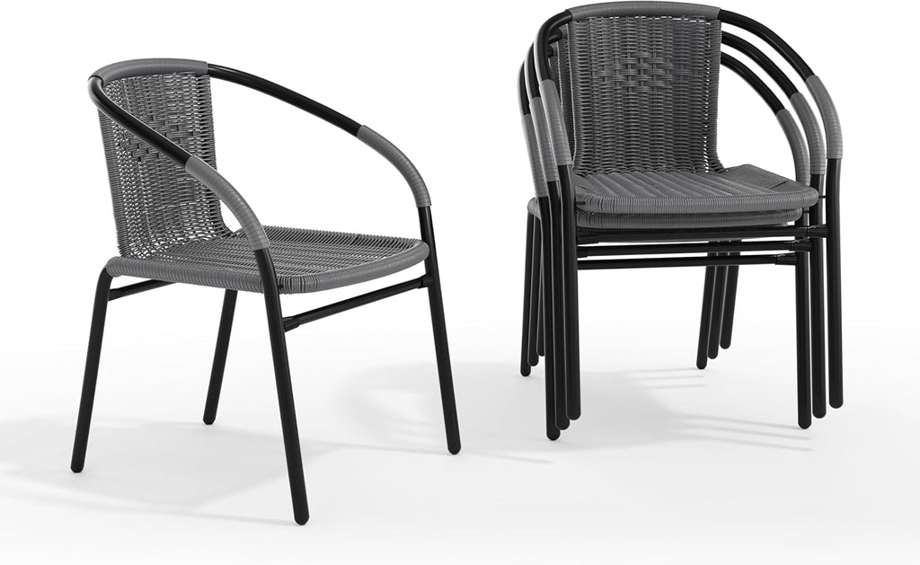 Gray PE Rattan Stackable Patio Dining Chair, 4-Pack