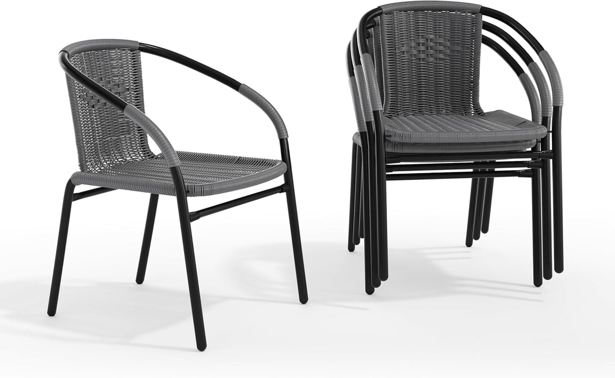 Gray PE Rattan Stackable Patio Dining Chair, 4-Pack