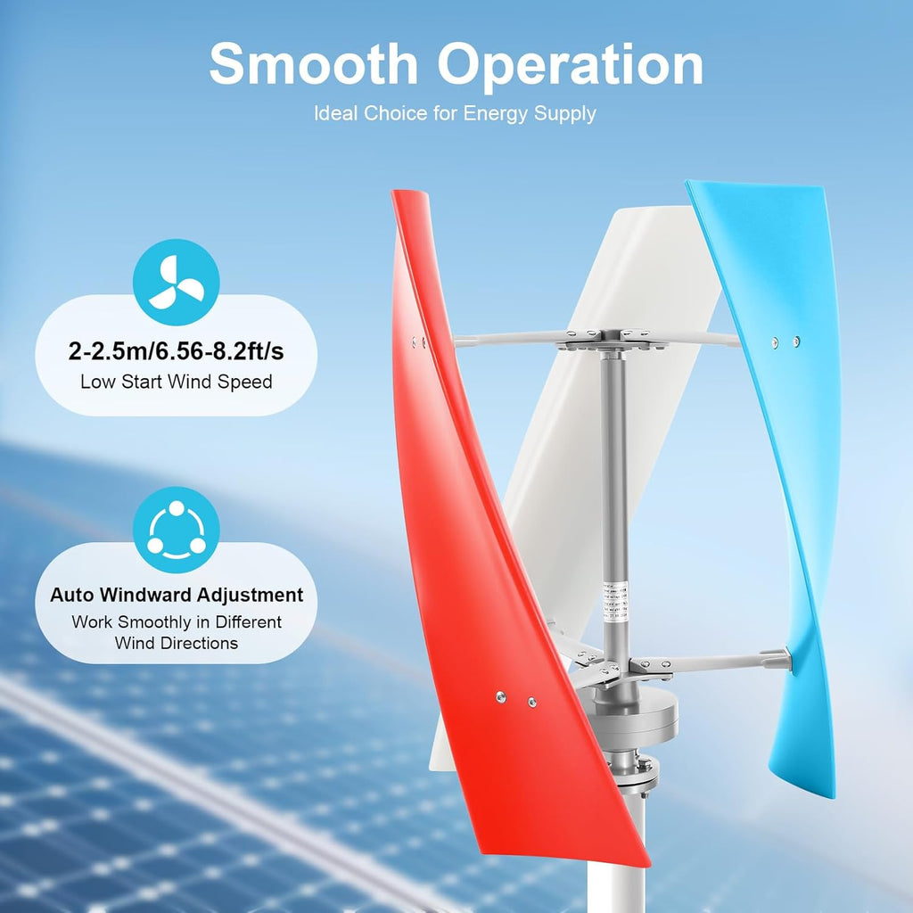 Wind Turbine Generator Kit, Vertical 3 Blades Home Windmill Kit Hybrid Wind System with Controller for Terrace