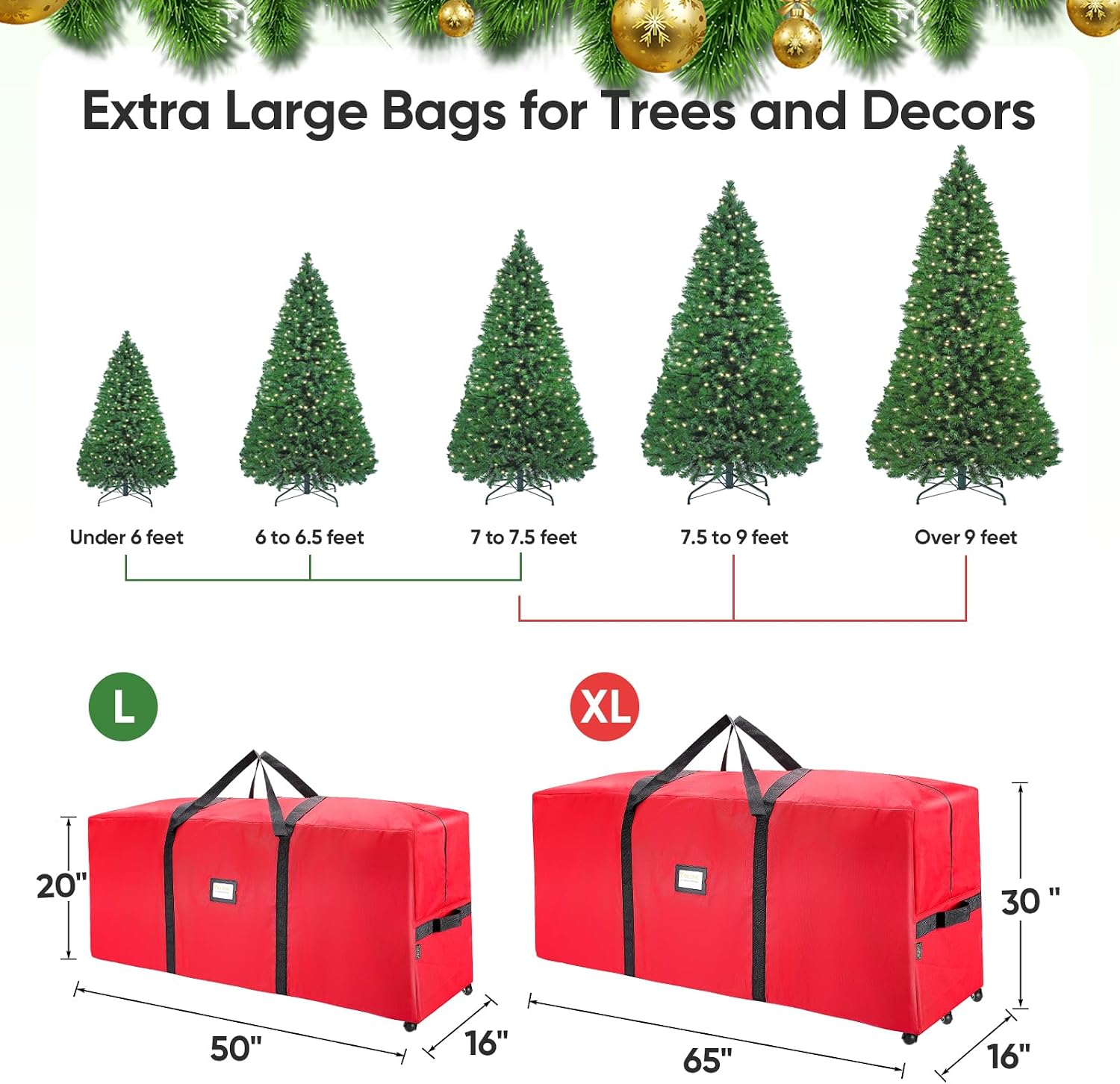 7.5 ft Rolling Christmas Tree Storage Bag, 2 Swivel Wheels for Easy Moving, Heavy Duty 600D Oxford Fabric Extra Large
