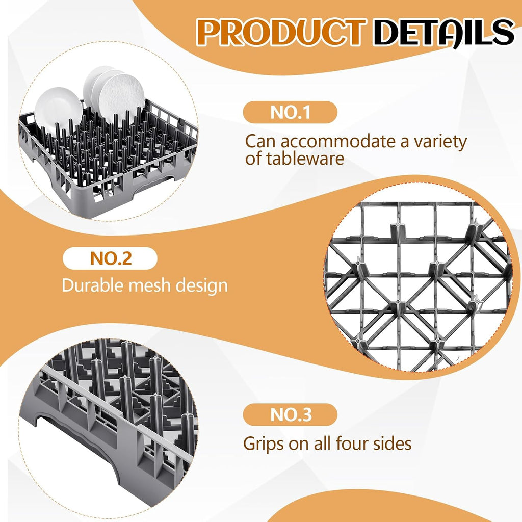 1 Pack Commercial Dishwasher Tray Rack, Peg Dish, Gray