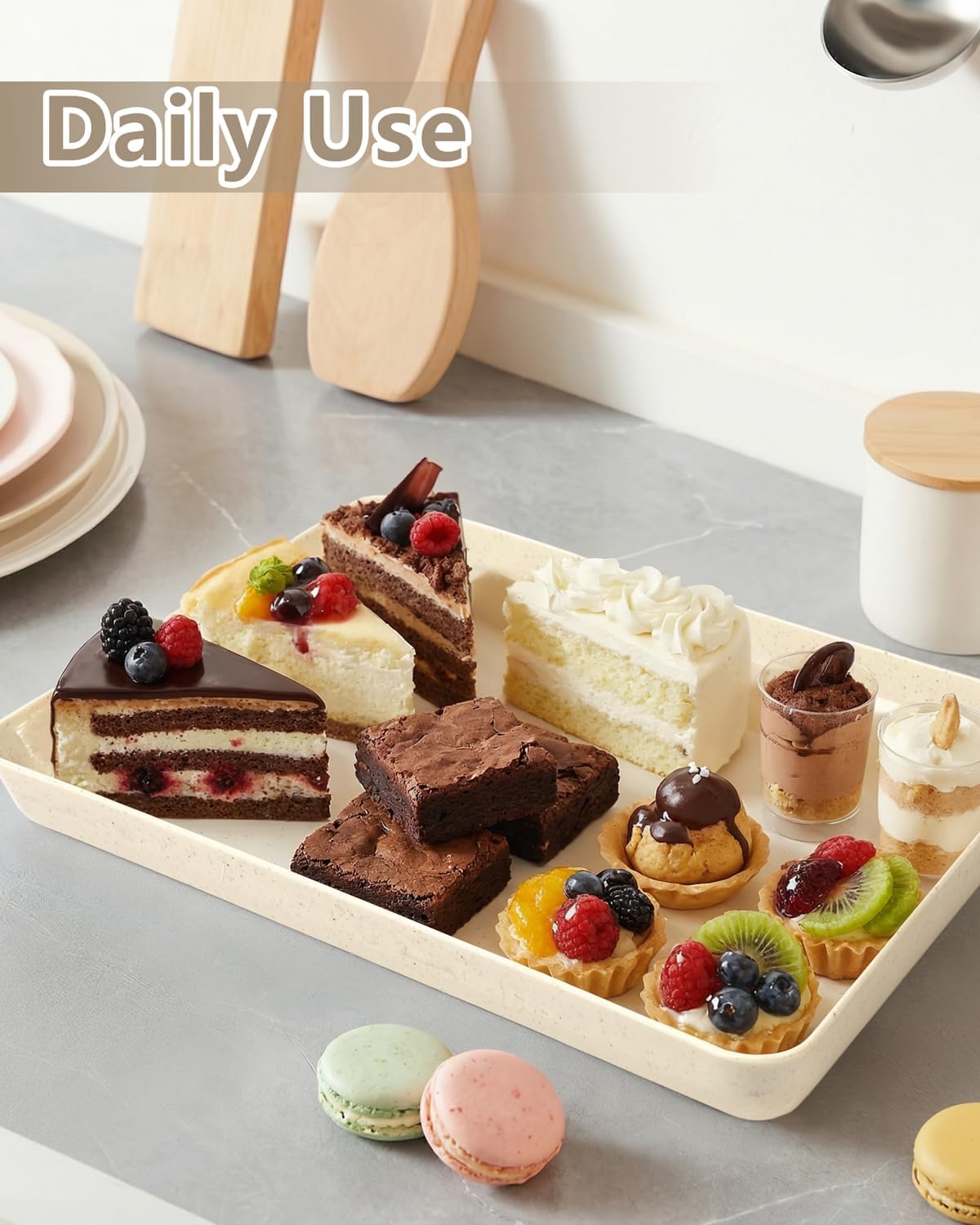 8PCS Ivory Wheat Straw Plastic Serving Trays for Party Wedding