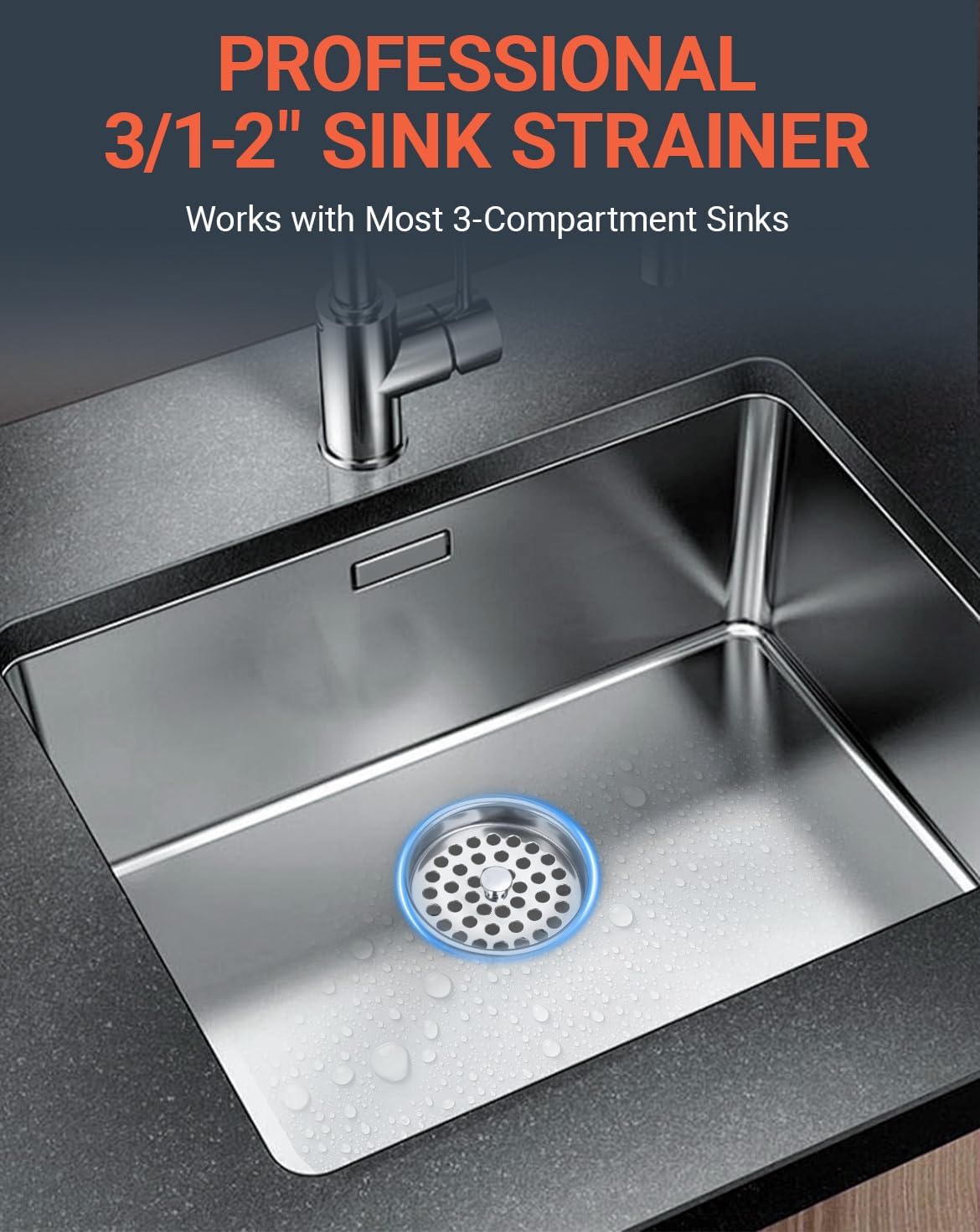 3-1/2" Garbage Disposal Strainer, Commercial Sink Basket (3-Pack)