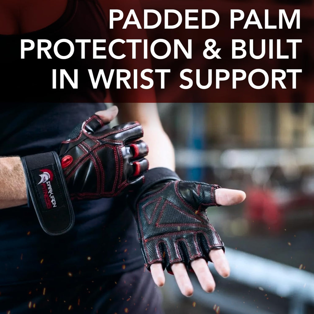 Genuine Leather Gym Gloves for Men Women, Wrist Wrap Support Workout Gloves for Weight Lifting Crossfit Deadlift
