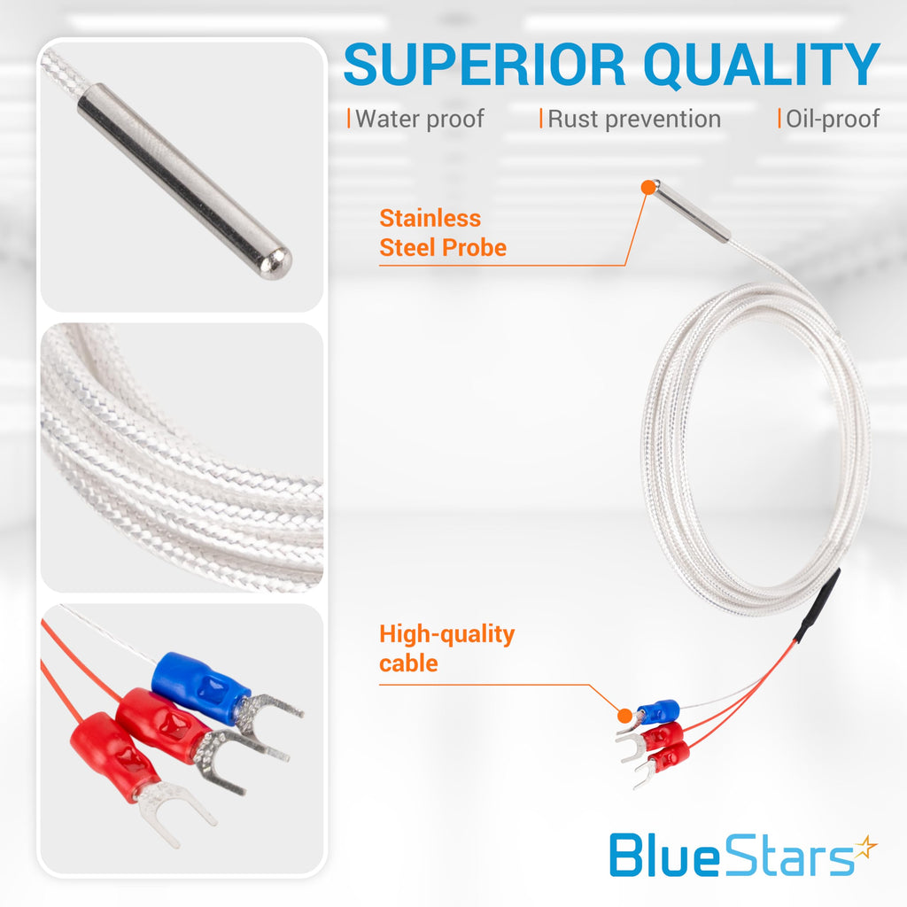 BlueStars PT100 3-Wire (4×30MM) Waterproof Temperature Sensor Probe 6.6Ft