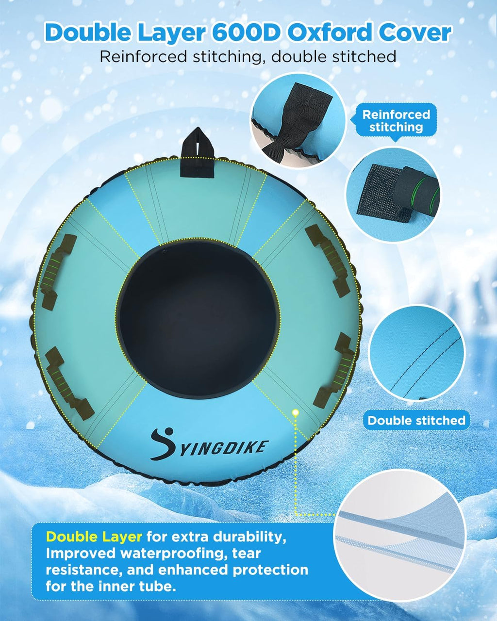 Snow Tube for Sledding, Heavy Duty 40" Snow Sled with 4 Handles and Cushion Seat, Inflatable High Speed 600D Canvas