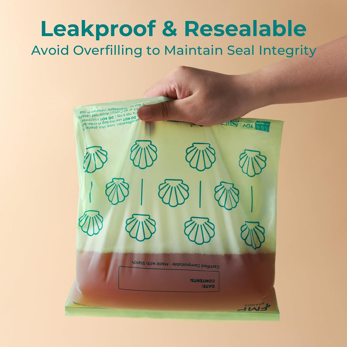 50 Pack 100% Compostable Food Storage Bags, 1 Gallon Freezer Bags, 10.6 x 11.5" Resealable Bag for Vegetables, Meat