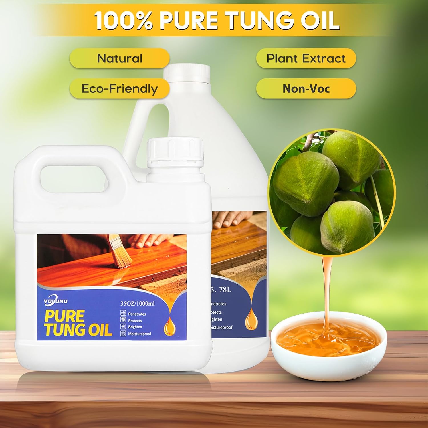 35OZ 100% Pure Tung Oil Indoor Outdoor Wood Finish | Natural eco-friendly non-toxic coating, waterproof durable