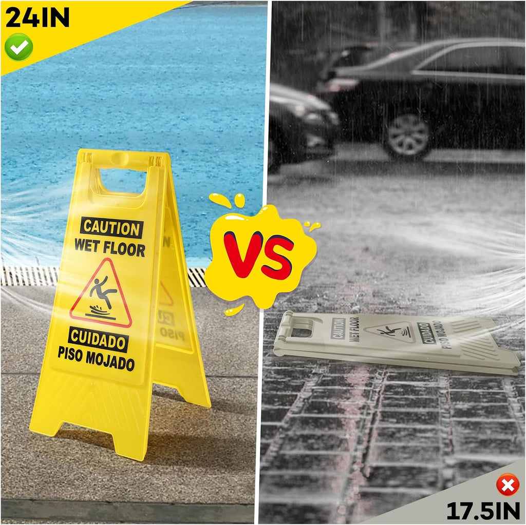 6 Pack 24 IN Caution Wet Floor Sign Bilingual Foldable Safety Sign | Safety Warning Signs Wet Floor Sign Commercial