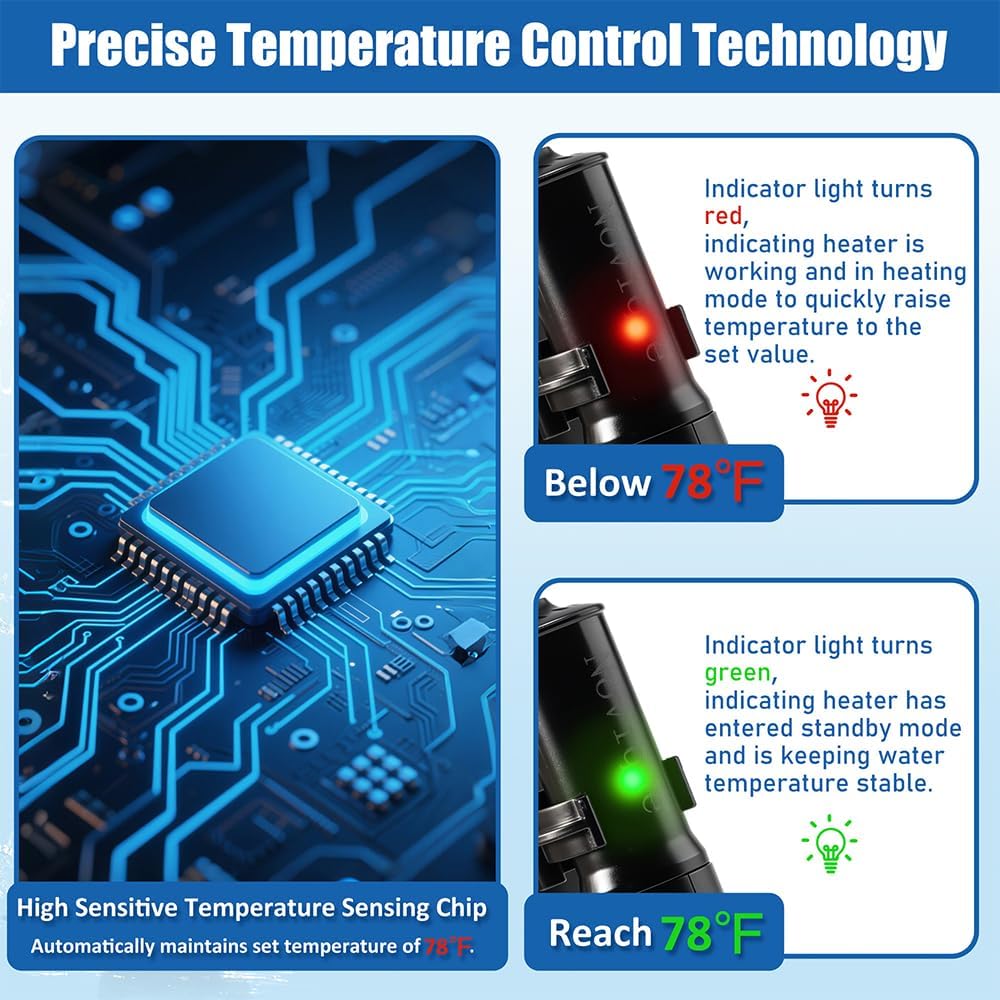 Mini Submersible Aquarium Heater 25W Small Betta Fish Tank Heater with Digital Thermometer (Preset Temperature 78℉)