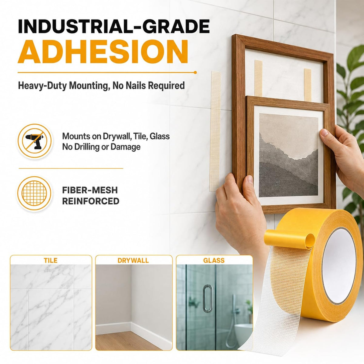 Grid Double-Sided Tape Heavy Duty,Strong Adhesive Mesh Mounting Tape-4Rolls
