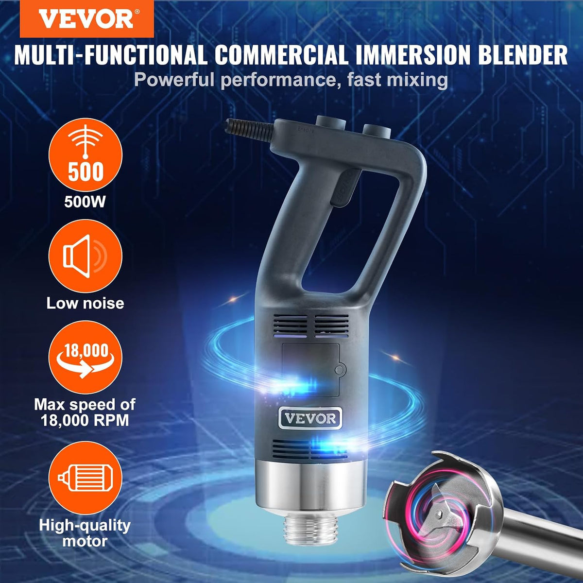 Commercial Immersion Blender 500 W 20 Inch Heavy Duty Hand Mixer