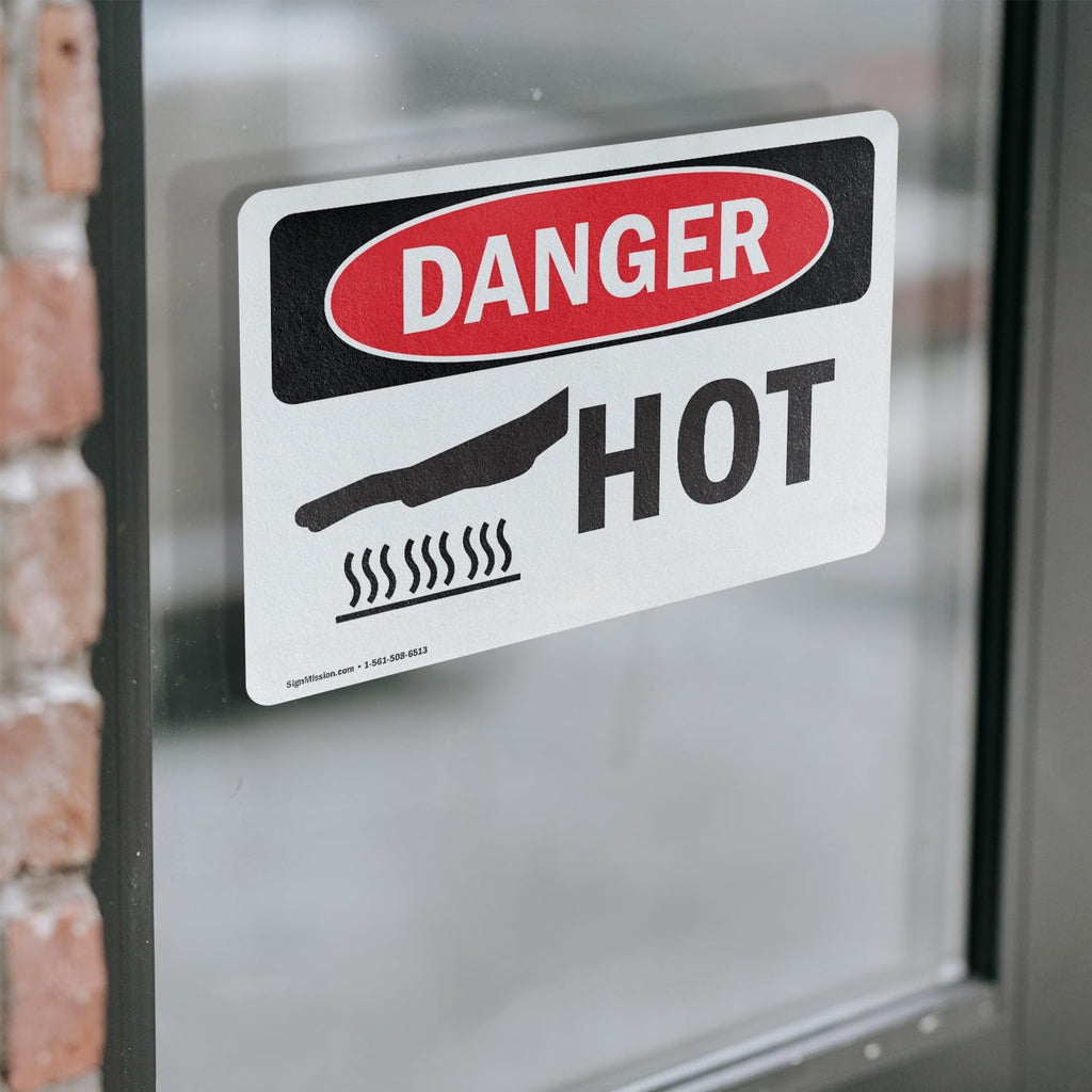 (2 Pack) Hot OSHA Danger Sign 7 Inch X 5 Inch Vinyl Label Decal Sticker Weather Resistant, UV Protected for