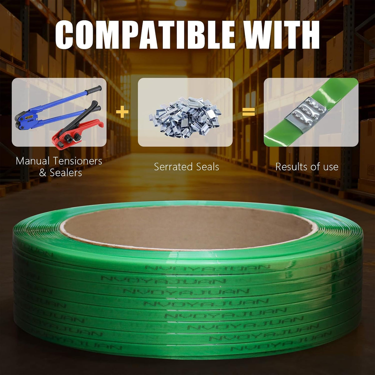 5/8" x.034 x3800ft Polyester (PET) Strapping Roll of 16"x6" Core Size 1450lbs Break Strength Green