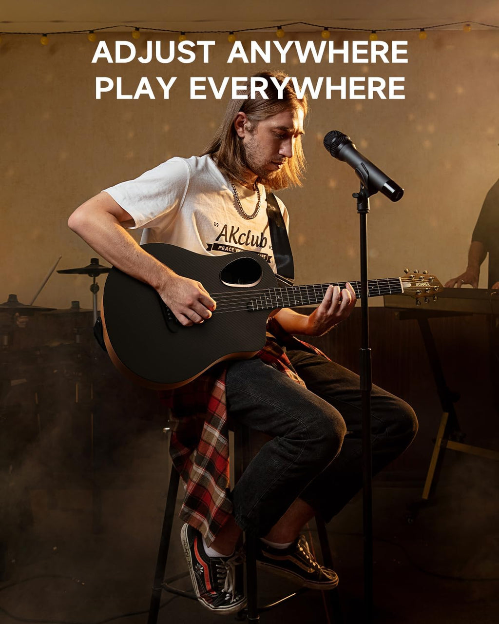 Acoustic Electric Guitar Kit for Beginner Intermediate Adult with Built-in Pickups, Carbon Fiber Top, Wooden Bowl, 38