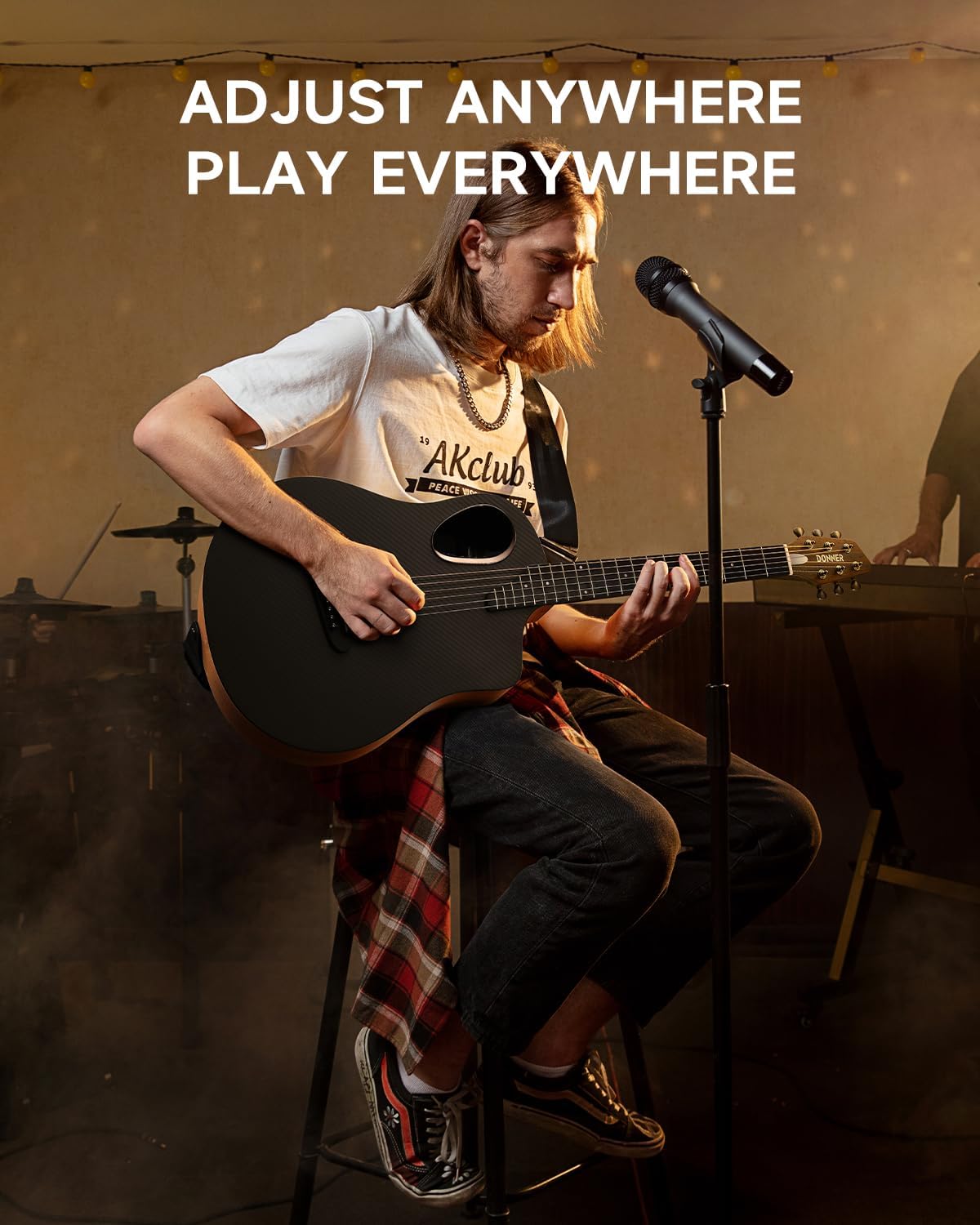 Acoustic Electric Guitar Kit for Beginner Intermediate Adult with Built-in Pickups, Carbon Fiber Top, Wooden Bowl, 38
