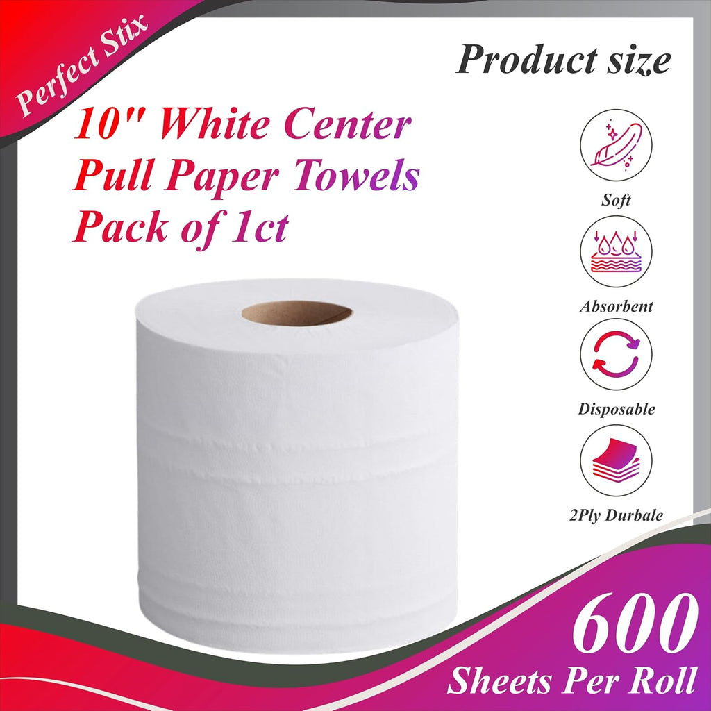 10" White Center Pull Paper Towels- Pack of 1ct-600 Sheets Per Roll
