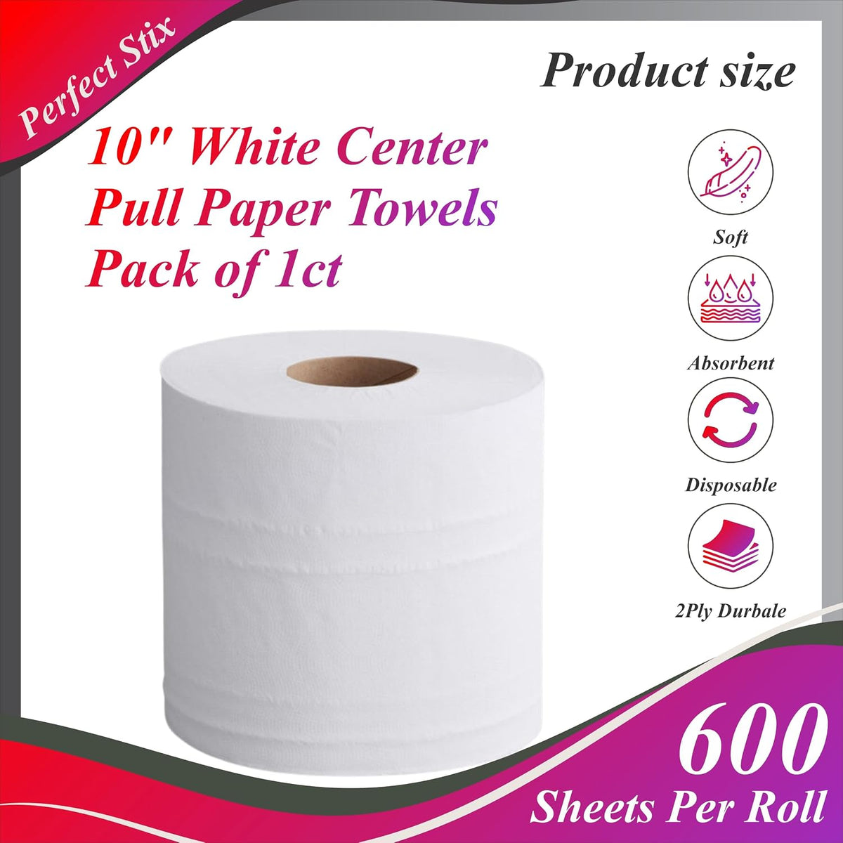 10" White Center Pull Paper Towels- Pack of 1ct-600 Sheets Per Roll