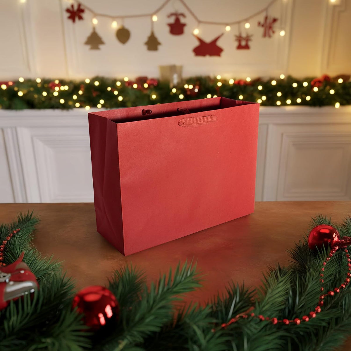 Large Red Gift Bags with Handles, 16x6x12 in, 50 Pack