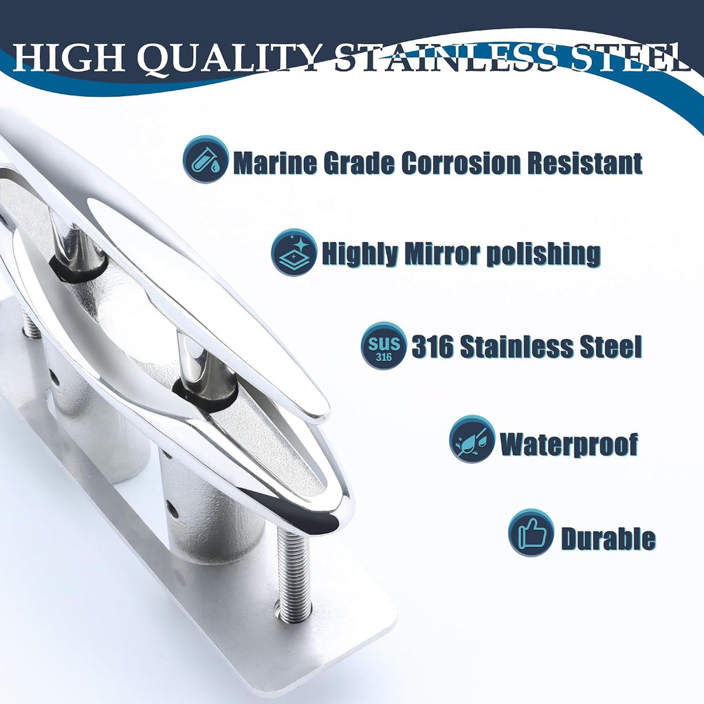SHENGHUISS Boat Cleats 316 Stainless Steel Pop Up Cleat Retractable Heavy Duty Pull Up Cleat Flush Mount Deck Cleats with Backing Plate and Lock Nuts（5"/6"/8"/10"）