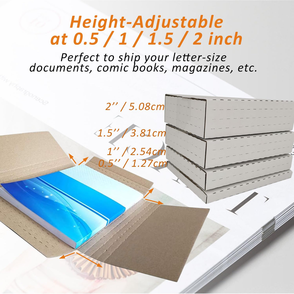 200 Pack 11 1/8" x 8 5/8" x 2" Cardboard Easy-Fold Shipping Box Mailers, Letter-Size Height Adjustable for Comics