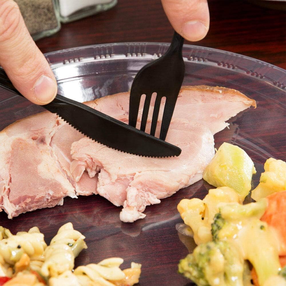250 Disposable Cutlery Packets - Knife, Fork, Spoon, Napkin, Salt, Pepper Sets | Black & Silver Plastic Sets