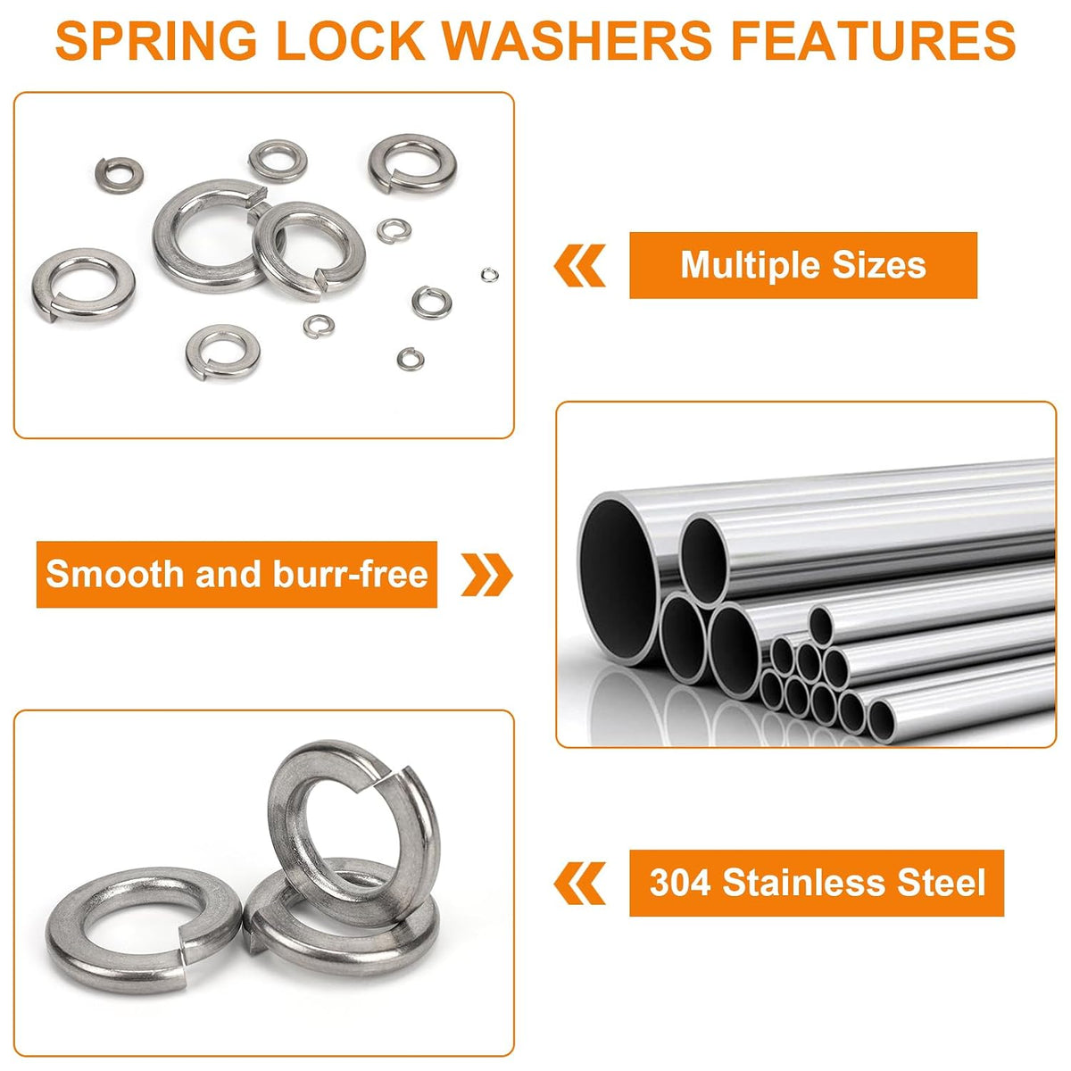 376Pcs SAE Spring Lock Washer Assortment Kit 304 Stainless Steel