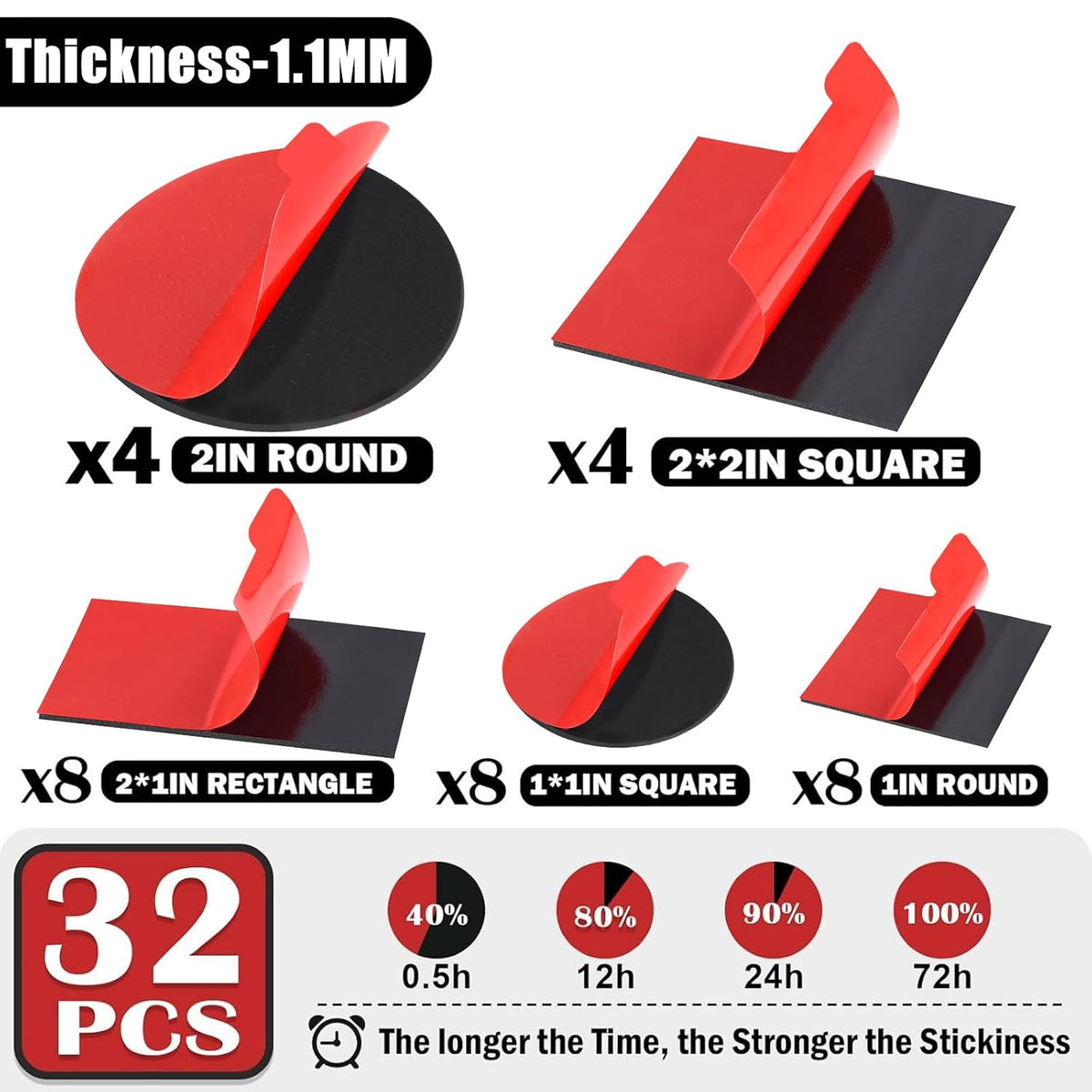 32Pack Heavy Duty Double Sided Mounting Tape, Foam Tape