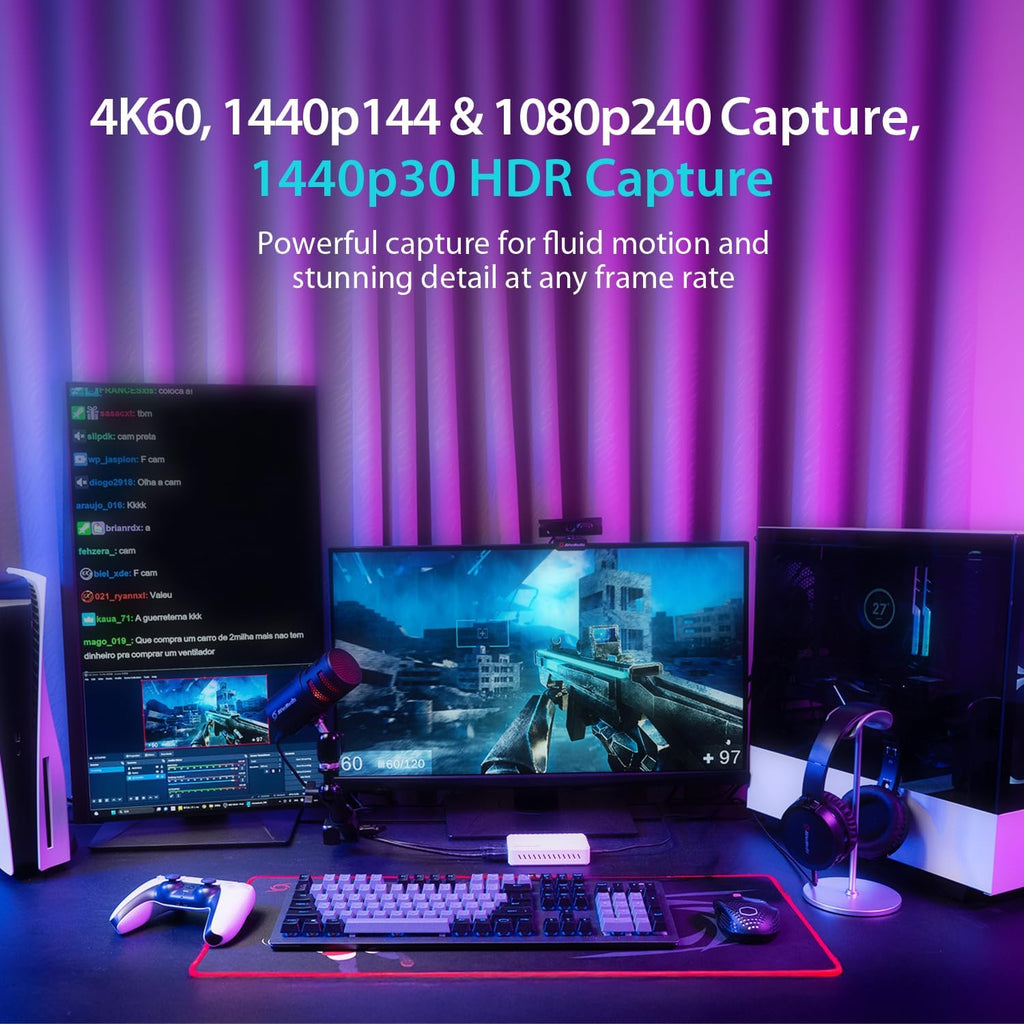 4K HDMI Capture Card, USB Game Capture Card for Streaming and Recording with True Low Latency on PS5/Pro, Xbox