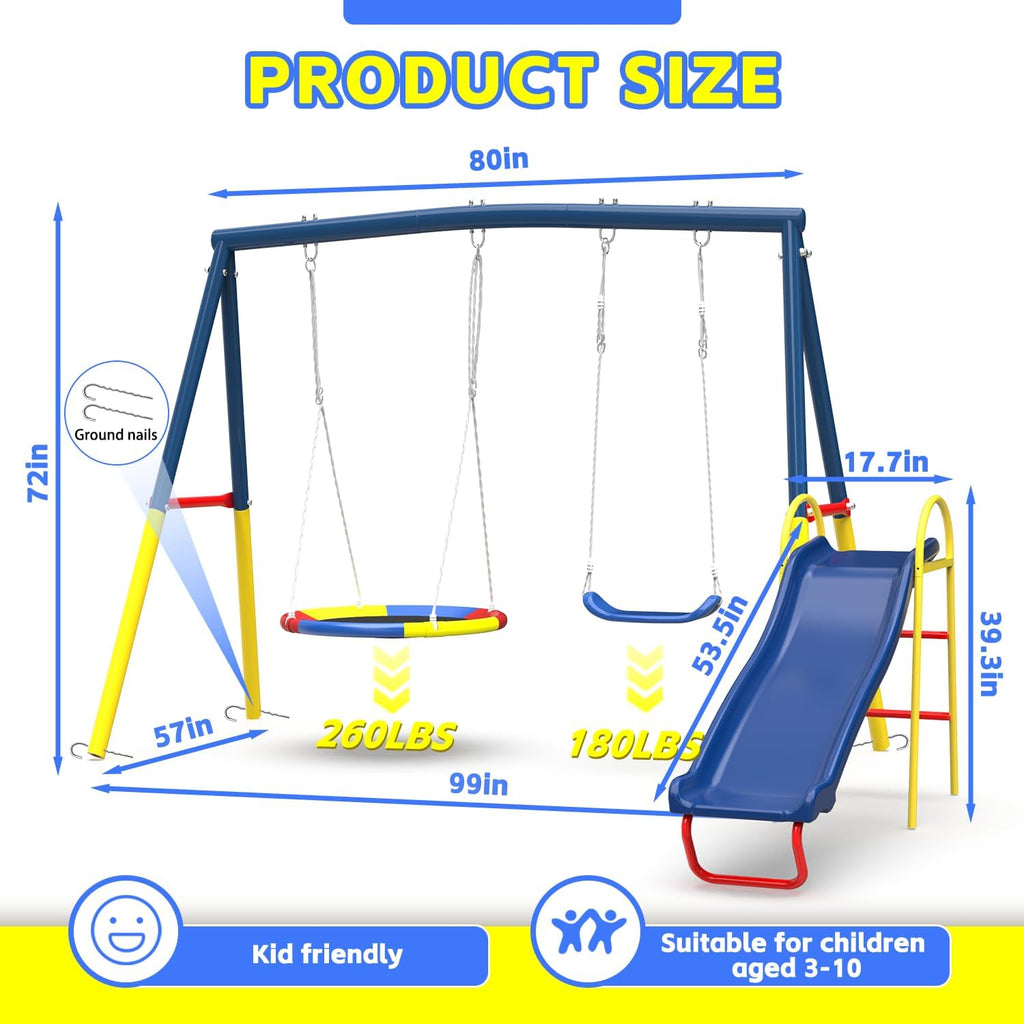 Swing Set for Backyard with Stand, Swing Heavy Duty 440lbs Metal Outdoor Swing Stand, Contain 1 Saucer 32" & 1 Belt