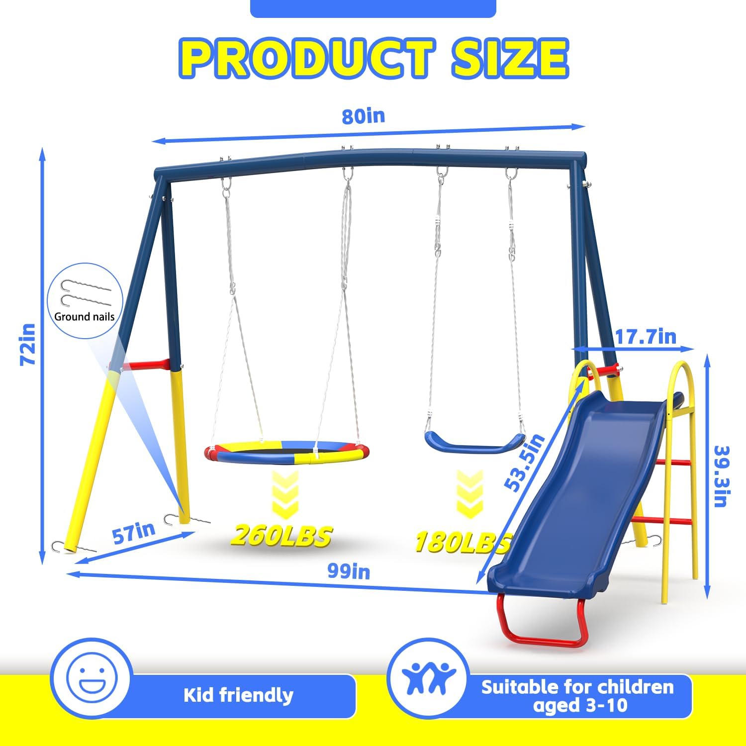 Swing Set for Backyard with Stand, Swing Heavy Duty 440lbs Metal Outdoor Swing Stand, Contain 1 Saucer 32" & 1 Belt