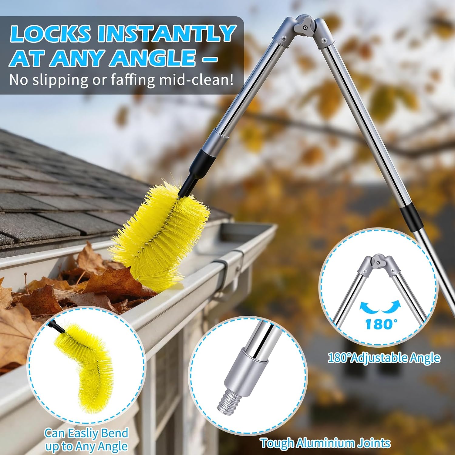 13FT Upgraded Gutter Cleaning Tools - Adjustable Long-Reach Rain Gutter Cleaning Brush, No Ladder Needed Removes Leaf